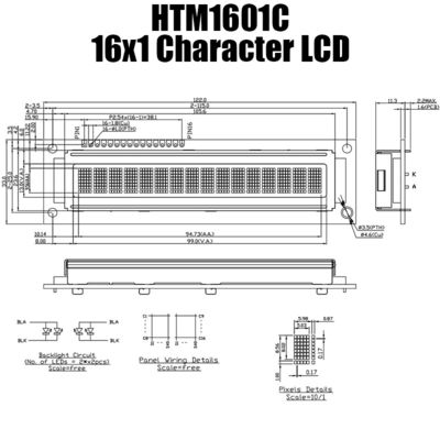 MCU 인터페이스 HTM1601C와 흑백 캐릭터 LCD 모듈 1X16