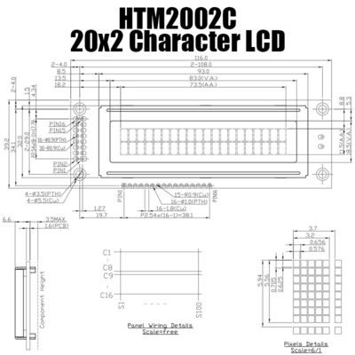 실용적 20x2 LCD 캐릭터 모듈, 황록색 STN LCD 모듈 HTM2002C