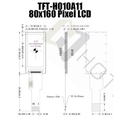 0.96 인치 직사각형 형태 TFT LCD, SPI 태양광 읽기 쉬운 TFT 350 cd/m2