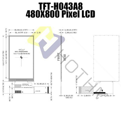 계측기 TFT-H043A8WVIST4N30을 위한 480x800 4.3 인치 TFT LCD 모듈