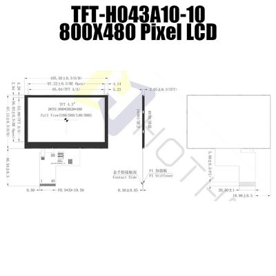 태양광 읽기 쉬운 4.3 인치 TFT LCD 디스플레이 800x480 화소 TFT-H043A10SVIST6N40