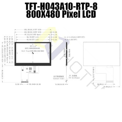 3.3V 저항력이 있는 LCD 4.3 인치, 800x480 LCD TFT 4.3 인치 TFT-H043A10SVIST5R40