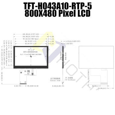 3.3V 저항력이 있는 LCD 4.3 인치, 800x480 LCD TFT 4.3 인치 TFT-H043A10SVIST5R40