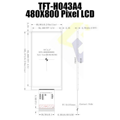 태양광 읽기 쉬운 TFT LCD 모듈 4.3 인치 480x800 NT35510 TFT H043A4WVIST5N60