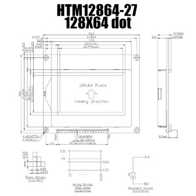 하얀 백라이트와 128X64 20PIN 그래픽 LCD 모듈 ST7565R