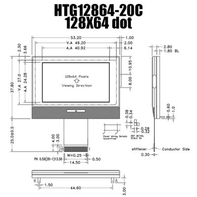 하얀 측면 백라이트 HTG12864-20C와 128X64 그래픽 COG LCD 모듈 ST7567