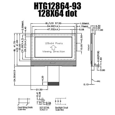 하얀 측면 백라이트 HTG12864-93과 128X64 회색 LCD 그래픽 디스플레이 모듈