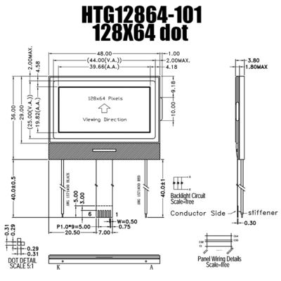 128X64 LCD COG 디스플레이, UC1601S 사실적 LCD 모듈 HTG12864-101