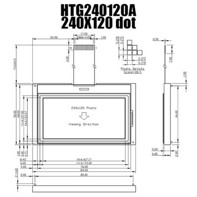 측면 하얀 백라이트 HTG240120A와 240X120 LCD 모듈 TFT 그래픽