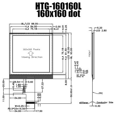 160X160 케케묵은 COG LCD 모듈 FSTN은 측면 하얀 백라이트 HTG160160L으로 디스플레이합니다