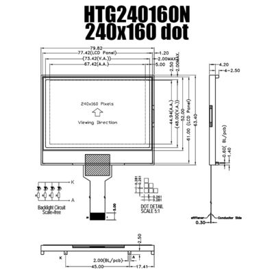 측면 하얀 백라이트 HTG240160N과 240x160 LCD 그래픽 디스플레이 모듈 ST7529