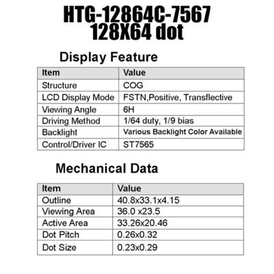 128X64 사실적 COG LCD 디스플레이 FSTN은 하얀 측면 백라이트 HTG12864C로 디스플레이합니다