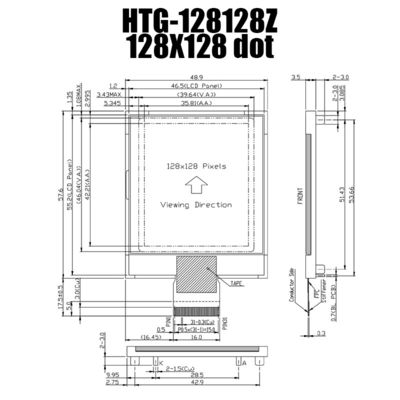 128X128 사실적 COG LCD 모듈 SSD1848 STN-그레이 디스플레이 HTG128128Z