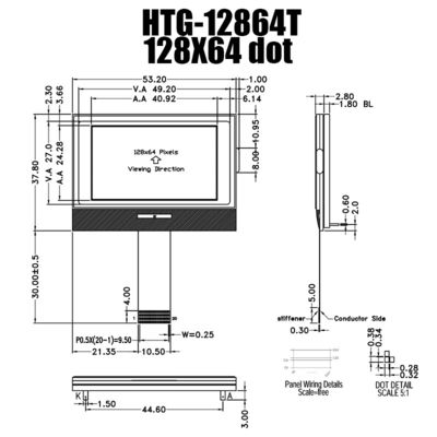128X64 흑백 COG LCD 모듈 3.3V MCU8080 ST7567 HTG12864T