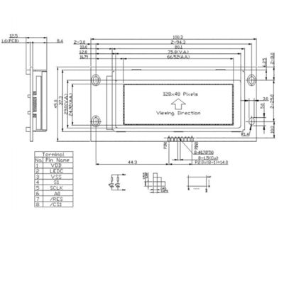 SPI 인터페이스 HTM12848C와 128x48 매트릭스 그래픽 LCD 모듈
