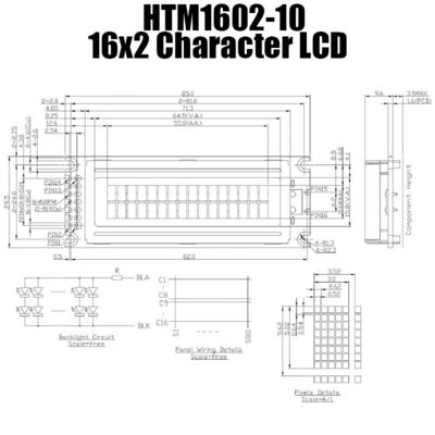 다목적 16x2 LCD 디스플레이, 황록색 LCM 디스플레이 모듈 HTM1602-10