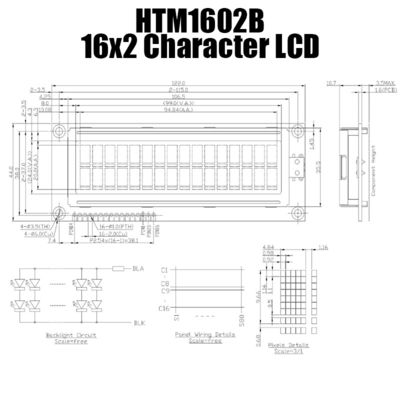 녹색 백라이트 HTM1602B와 16x2 매체 LCD 문자 표시
