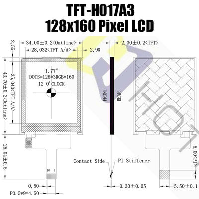 1.77 인치 태양광 읽기 쉬운 저항력이 있는 TFT는 128x160 Tft 컬러 모니터를 드러냅니다