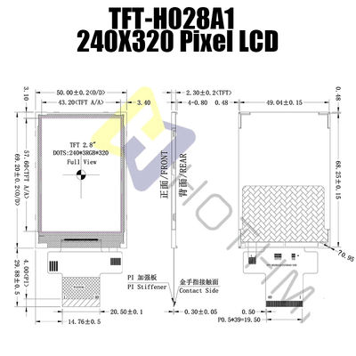 2.8 &quot; 240x320 태양광 읽기 쉬운 TFT 터치 스크린 디스플레이 TFT-H028A1QVIST6N40