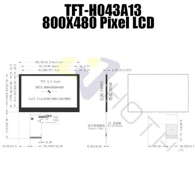 800x480 LVDS 4.3은 TFT 디스플레이 태양광 읽기 쉬운 TFT-H043A13SVIST6N40으로 조금씩 움직입니다