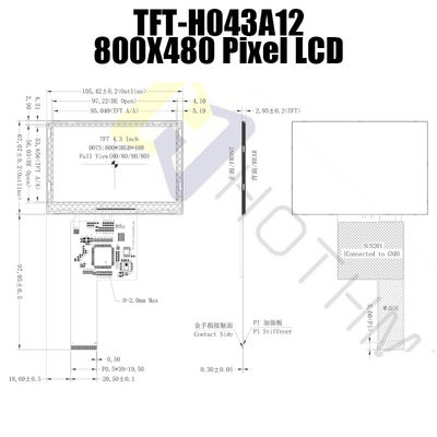 IC ST7262 색 4.3 인치 TFT LCD 모듈 800x480 TFT-H043A12SVILT5N40