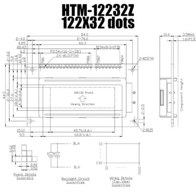 122X32 사실적 LCD 모듈 STN은 하얀 백라이트 HTM12232Z로 디스플레이합니다