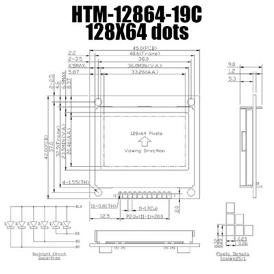 하얀 백라이트 HTM12864-19C와 128X64 FSTN 사실적 LCD 모듈