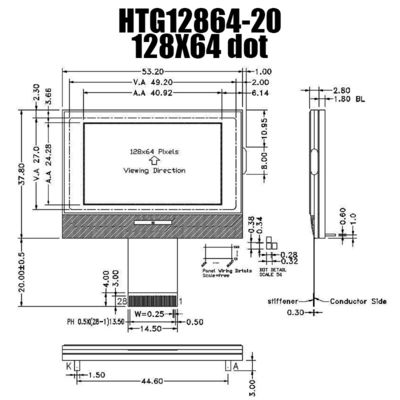 MCU 그래픽 COG LCD 모듈 128X64 ST7565R FSTN 디스플레이 HTG12864-20