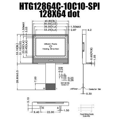 128X64 COG LCD 모듈 ST7567 SPI FSTN은 하얀 측면 백라이트 HTG12864C-SPI로 디스플레이합니다
