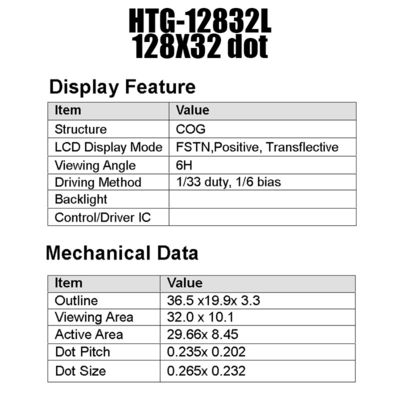 하얀 측면 백라이트 HTG12832L과 128X32 사실적 COG LCD 모듈 ST7565R