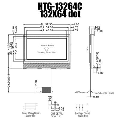 132x64 산업적 LCD COG 모듈, 오래가는 SPI LCD 디스플레이 HTG13264C