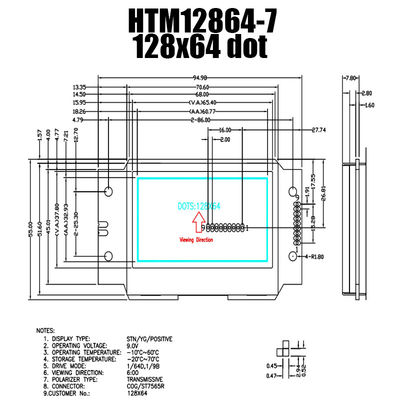 하얀 측면 백라이트 HTM12864-7과 128X64 SPI 그래픽 LCD 모듈 ST7565R