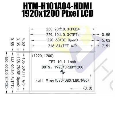 10.1 인치 1920x1200 HDMI 1.4 IPS LCD 디스플레이 태양광 읽기 쉬운 타입