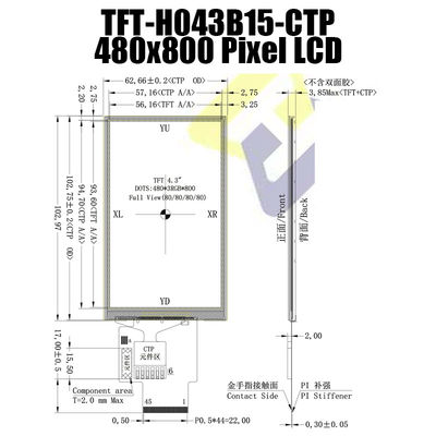 4.3 인치 IPS SPI 정전용량식 터치 패널 TFT는 480x800 피캡 모니터를 드러냅니다
