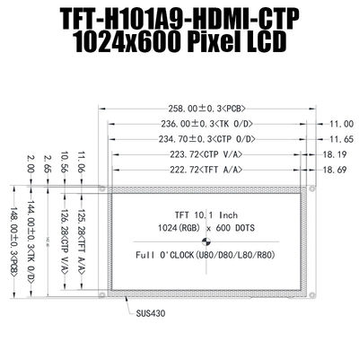 10.1 라즈베리 파이와의 인치 HDMI IPS 1024x600 TFT LCD 모듈 디스플레이 전기 용량 터치